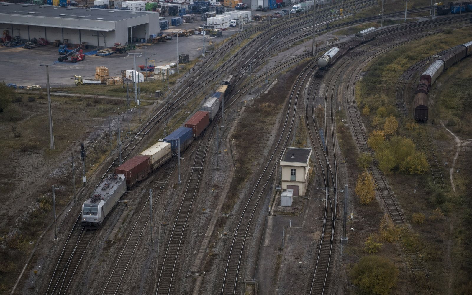 Aerial view of a rail freight yard