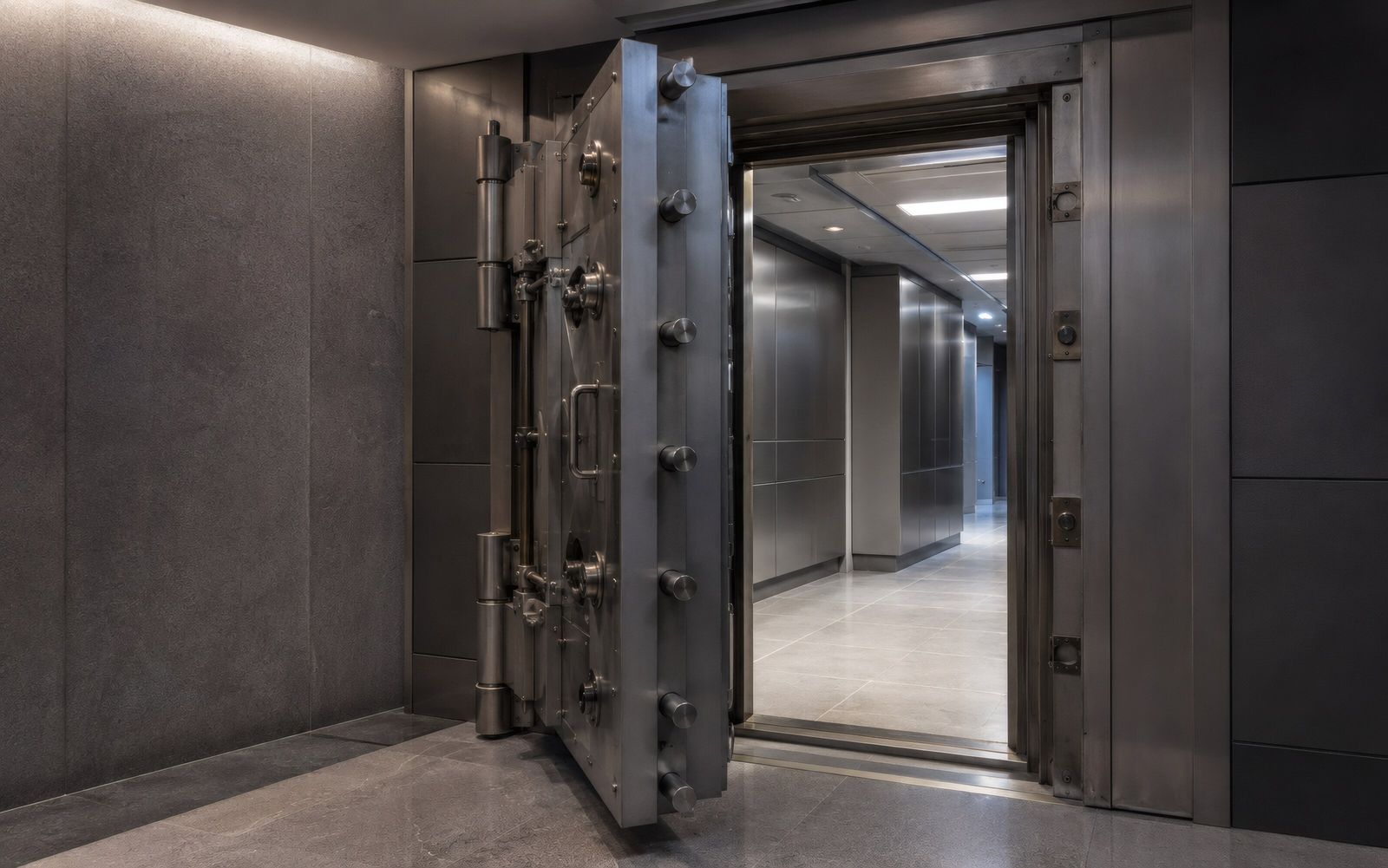 Open steel vault door
